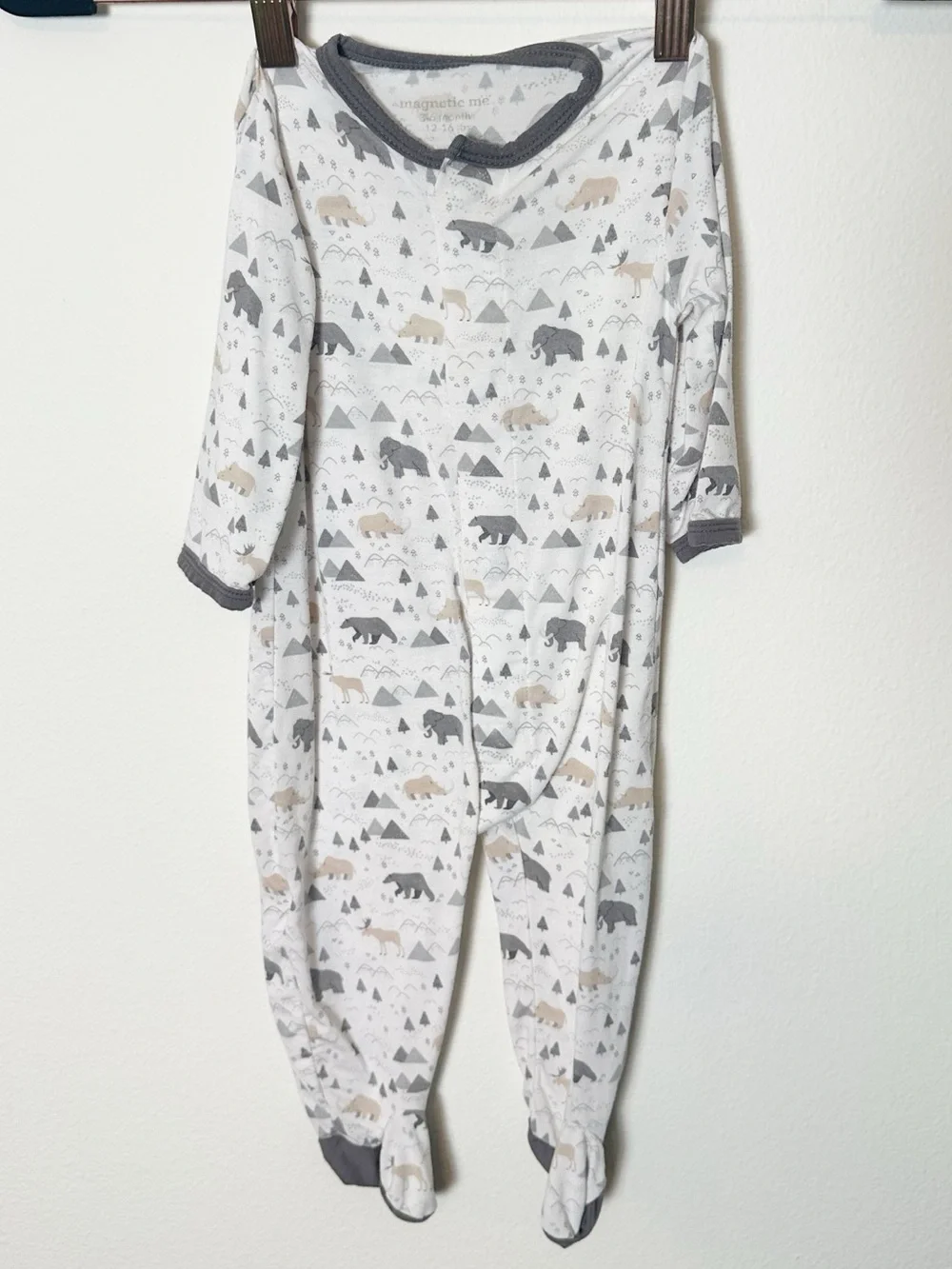 Magnetic Me Grey Animal Mountain Print Footie Onesie 3-6 Months